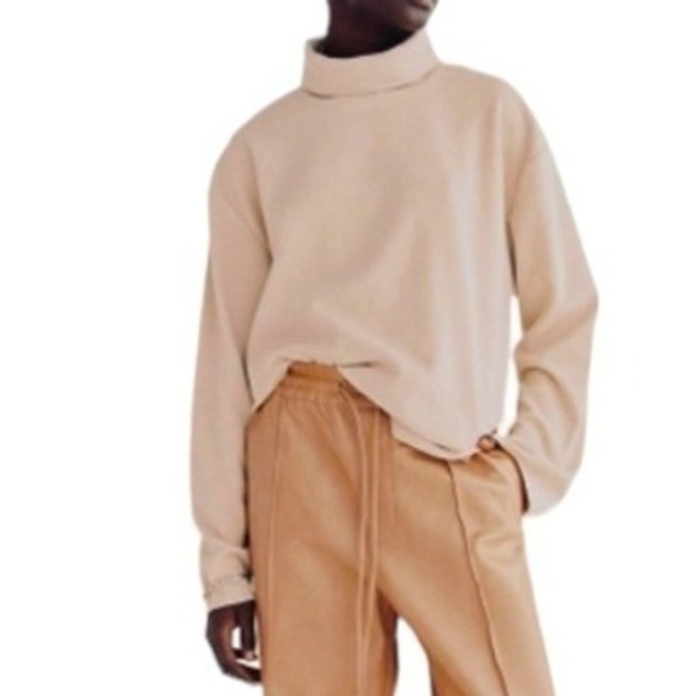 Zara Oversized Turtleneck Sweater Size L High Low Hem Side Slit Minimalist Khaki